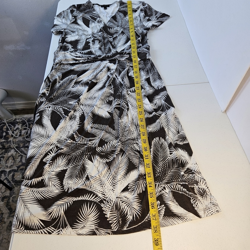 Talbots Mock Wrap Tropical Short Sleeve Dress Sz S Brown White - Picture 8 of 8